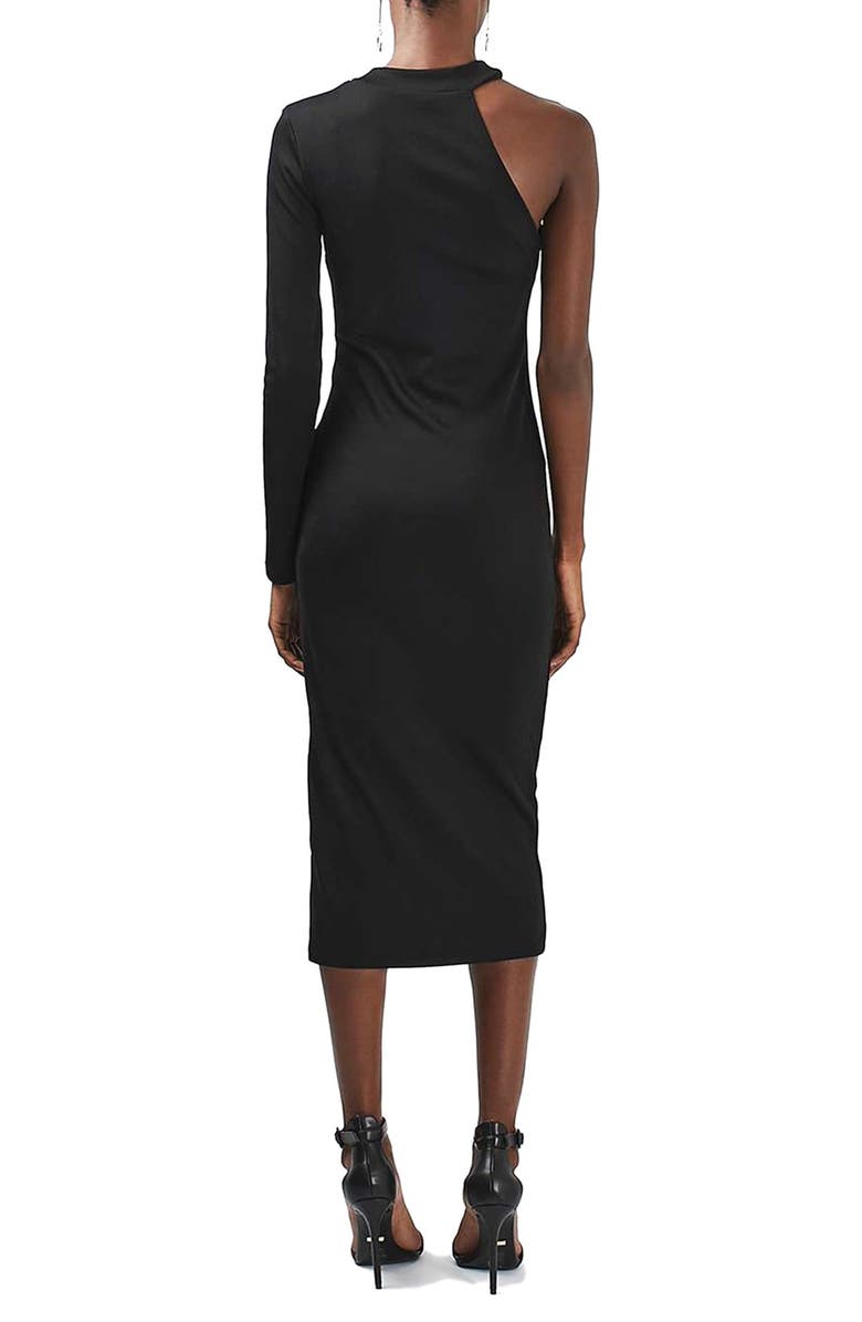 Topshop One Sleeve Ribbed Midi Dress, Alternate, color,