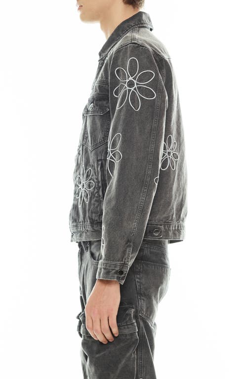 Cult Of Individuality Mk3 Floral Appliqué Cotton Canvas Jacket In Vintage Gray