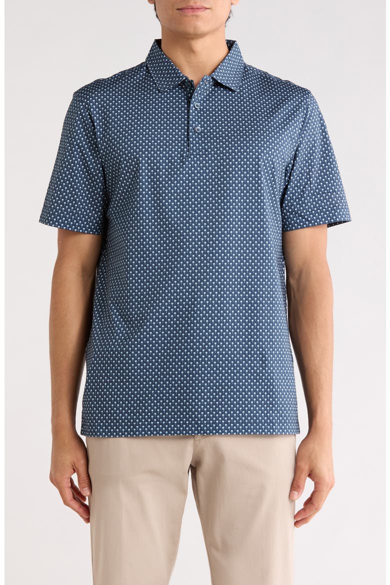 Palm Tree Stretch Cotton Knit Polo, Main, color, TEAL