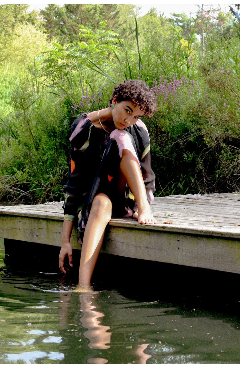 Untitled in Motion Perennia Ruffle Collar Organza Button-Down Top, Alternate, color, Shadow Iris