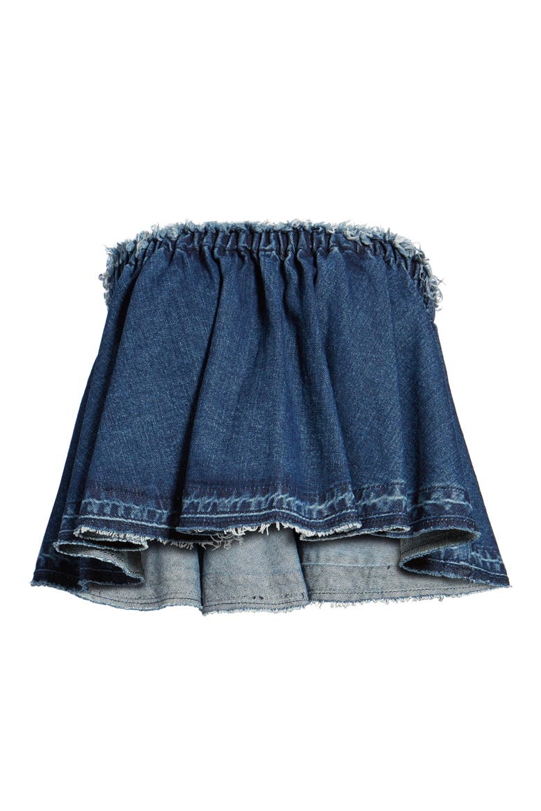 Ruffle Strapless Denim Top, Alternate, color, BLUE