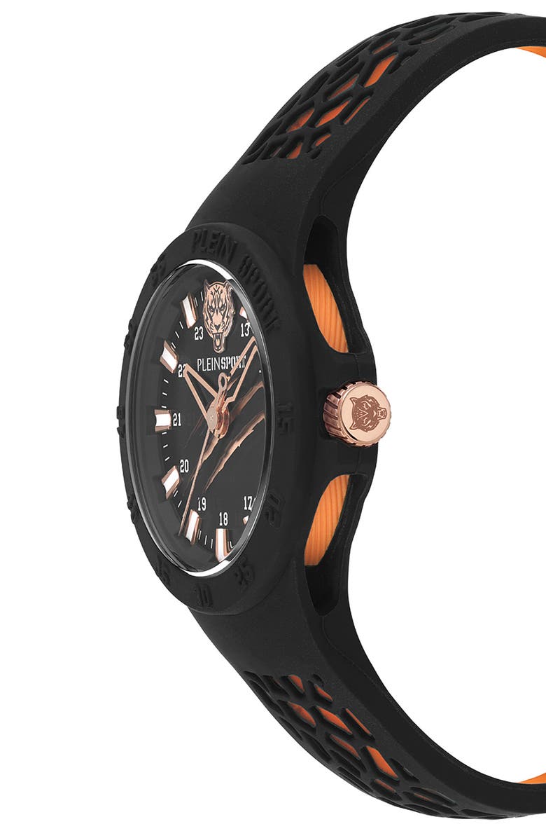 PLEIN SPORT Three-Hand Quartz Silicone Strap Watch, 40mm, Alternate, color, Black