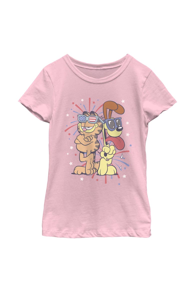 Girl's Garfield Patriotic Cat and Dog Celebration  Graphic T-Shirt, Main, color, Light Pink