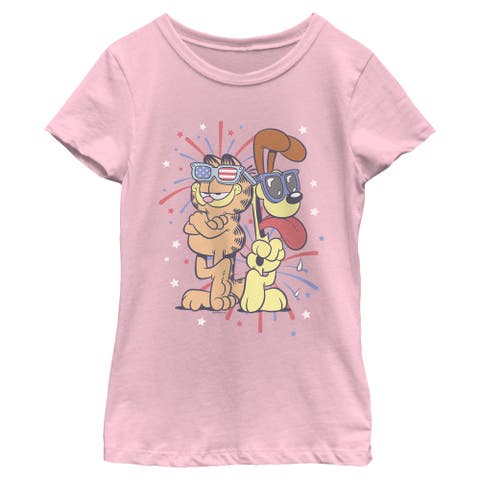 Girl's Garfield Patriotic Cat and Dog Celebration  Graphic T-Shirt