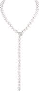 The Pearl Source 8.0-8.5mm Japanese Akoya White Pearl & Diamond Lariat Y - Shape Adjustable Necklace in Opera Length