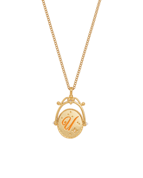 Fable England U Initial Ursinia Gold Spinner Chain Necklace