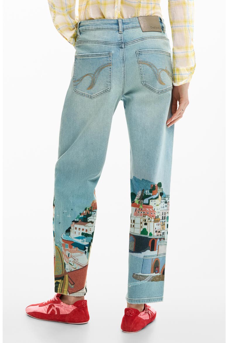 Graphic Print Ankle Taper Jeans, Alternate, color, MEDIUM BLUE