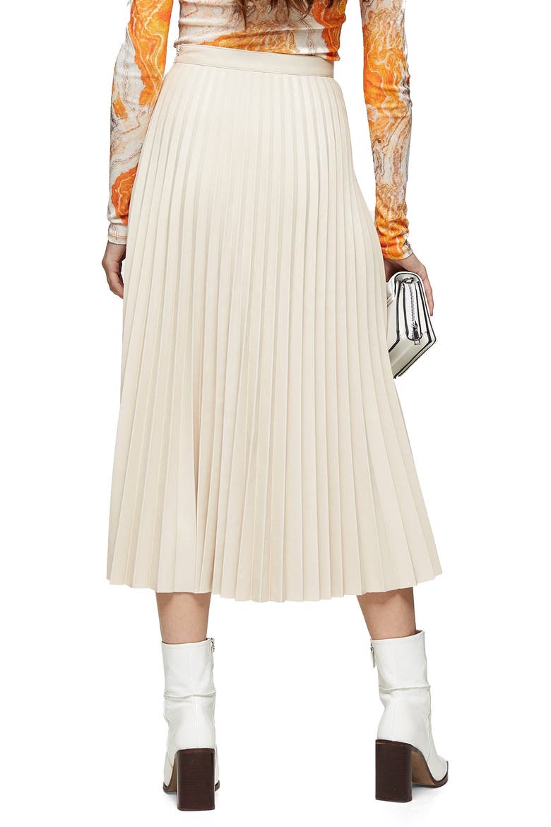 Pleated Faux Leather Midi Skirt, Alternate, color, CREAM