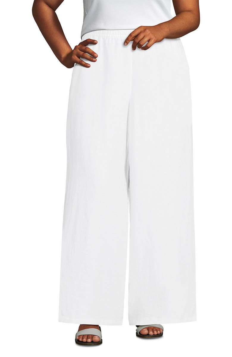 Lands' End Plus Size Linen High Rise Palazzo Pants - Set Bottom, Main, color, White
