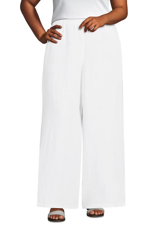 Plus Size Linen High Rise Palazzo Pants - Set Bottom