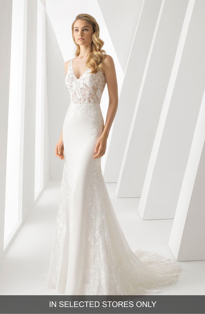 Rosa Clará Danielle Illusion Lace Trumpet Wedding Dress, Main, color, 