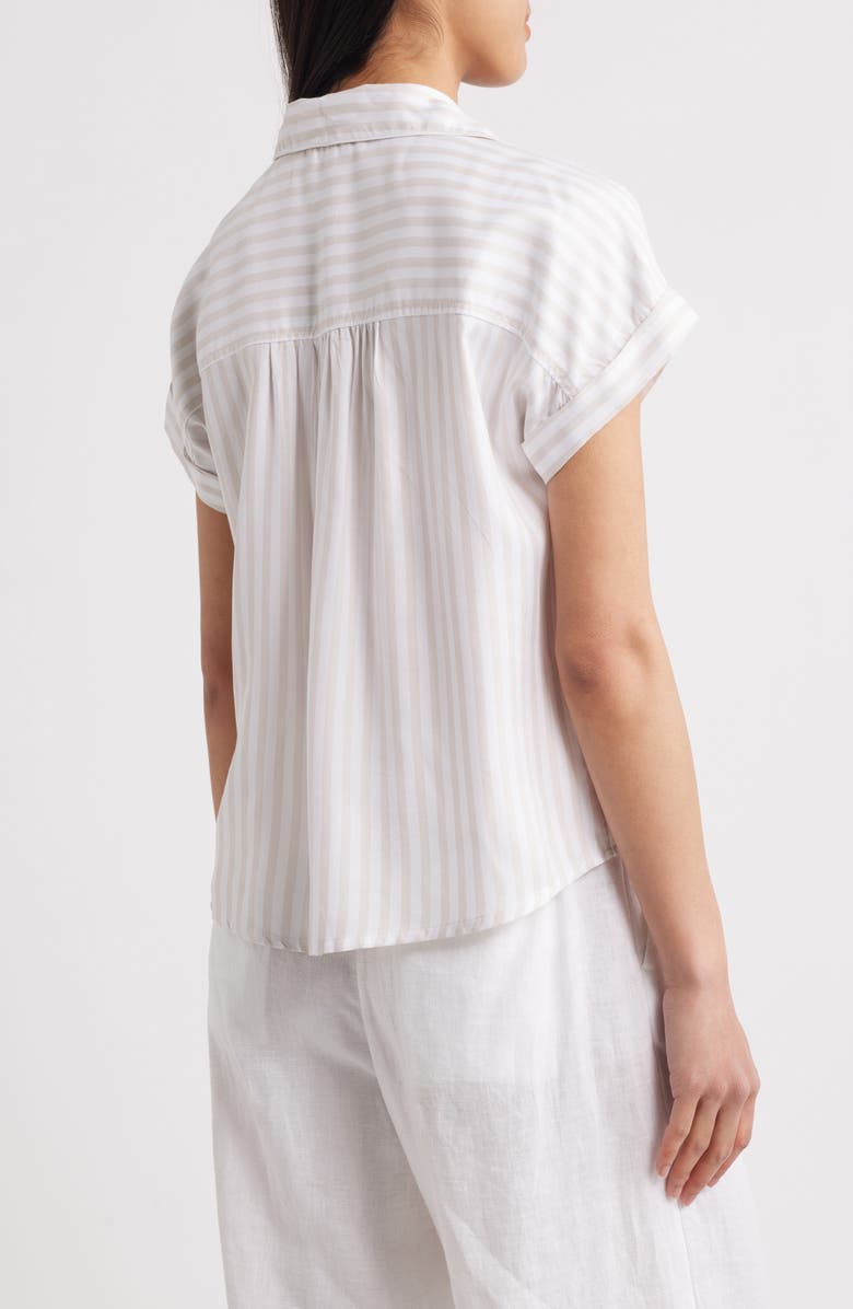 beachlunchlounge Kaiana Stripe Short Sleeve Button-Up Shirt, Alternate, color, Dry Almond