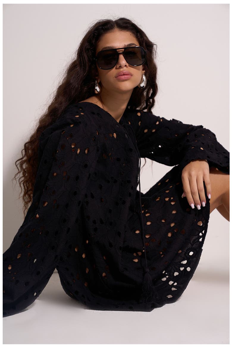 Coastal Lace Mini Dress Cover-Up, Alternate, color, Black