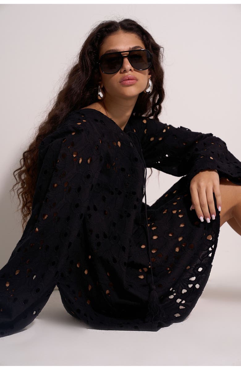 Gottex Beach Life Coastal Lace Mini Dress Cover-Up, Alternate, color, Black