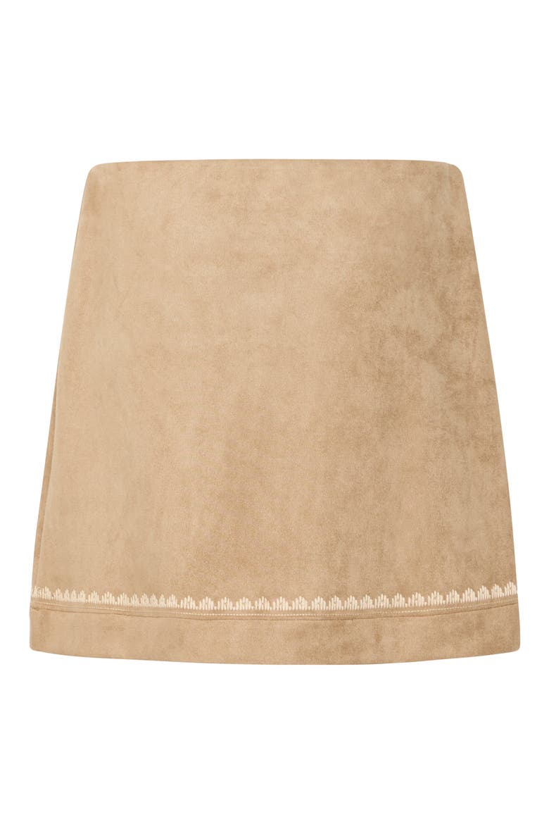 Embroidered Faux Suede Skirt, Alternate, color, TRAVERTINE