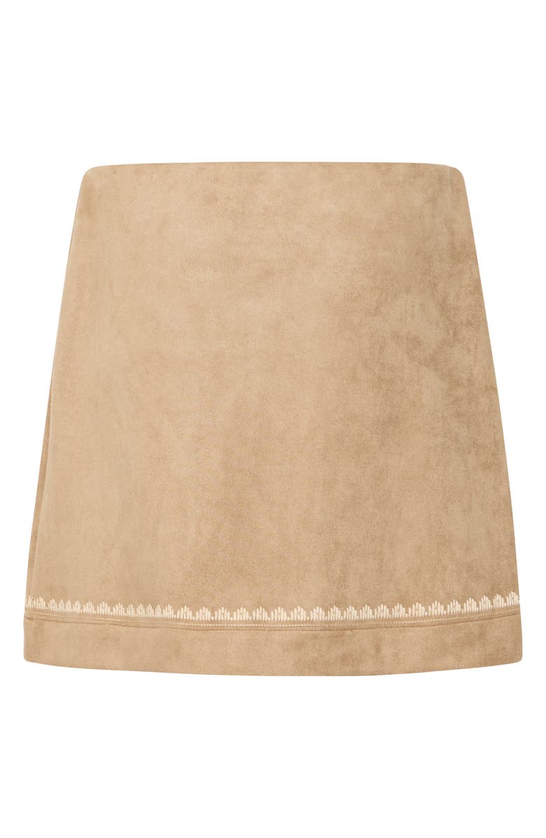 ICHI Embroidered Faux Suede Skirt, Alternate, color, Travertine