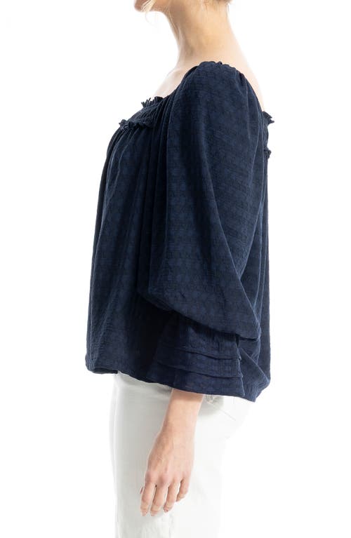 Max Studio Square Neck Three-quarter Sleeve Top In Navy