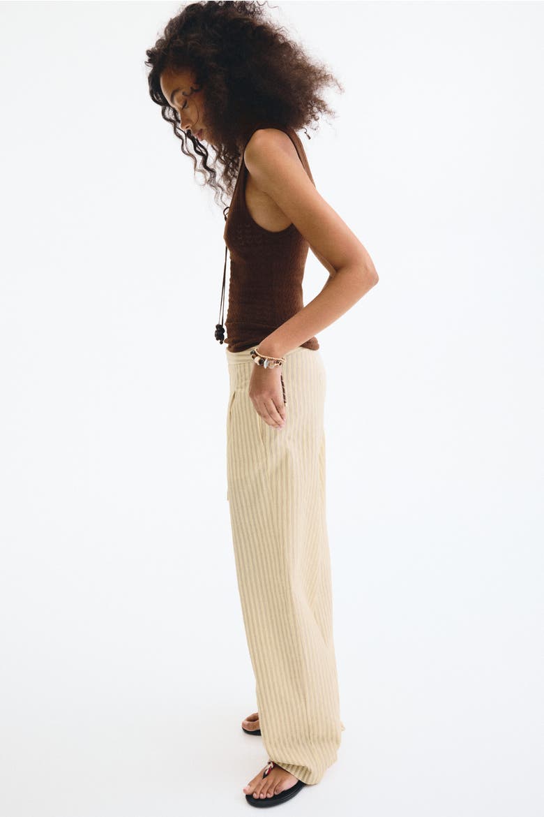 Tie-detail Trousers, Alternate, color, Light yellow/striped