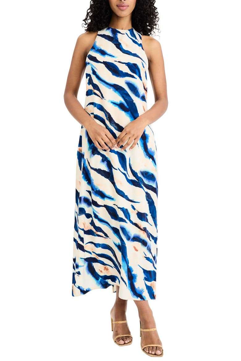 Sleeveless Shift Midi Dress, Main, color, CREAM/ BLUE