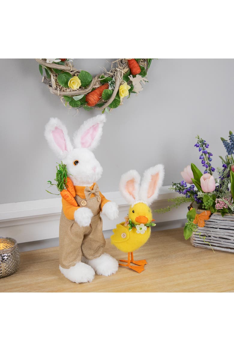 Plush Standing Boy Rabbit with Overalls Easter Figure - 15" - White and Tan, Alternate, color, White