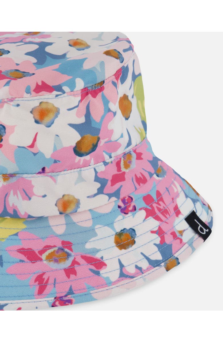 Deux par Deux Baby Girl's Printed Beach Sun Hat White, Pink, And Green Flowers, Alternate, color, 