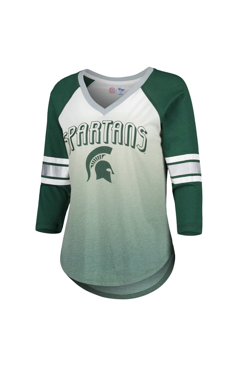 G-III 4HER BY CARL BANKS Women's G-III 4Her by Carl Banks White/Green Michigan State Spartans Lead Off Ombre Raglan 3/4-Sleeve V-Neck T-Shirt, Alternate, color, 
