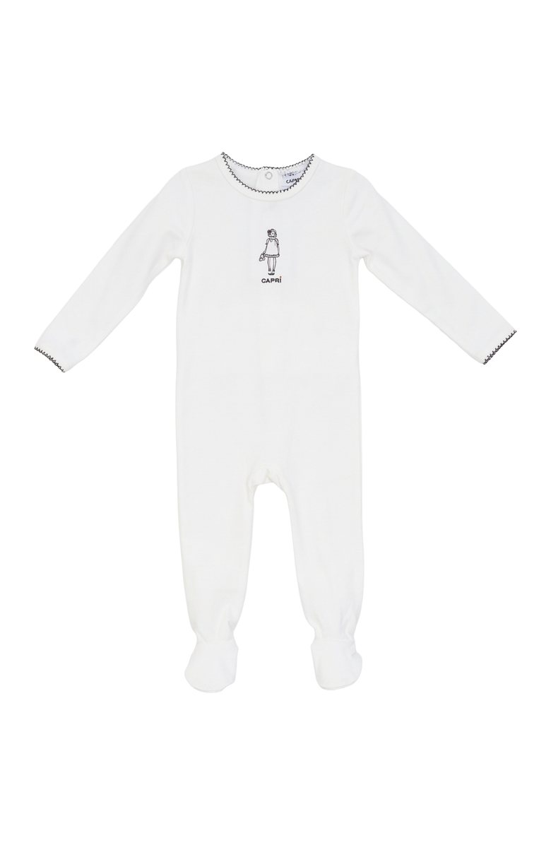 Jolie Capri Capri Long Sleeve Footed Cotton Spandex Romper, Main, color, Cream