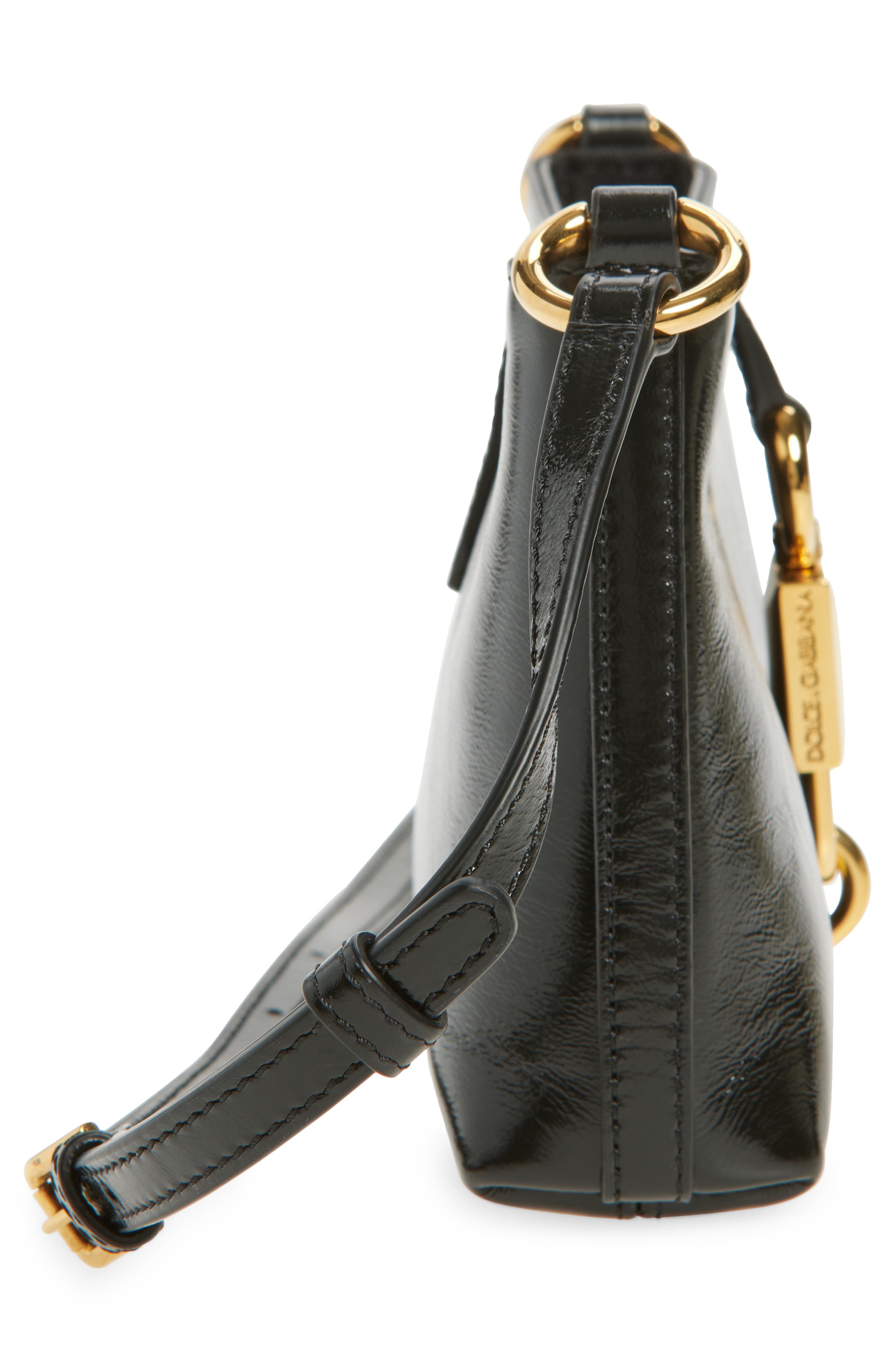 Dolce&Gabbana Sicilian Street Lock Leather Shoulder Bag, Alternate, color, 80999 Nero