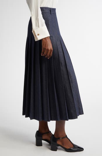 【S Max Mara】 Vale pleated denim midi skirt Vale pleated denim midi skirt in blue - S Max Mara | Mytheresa