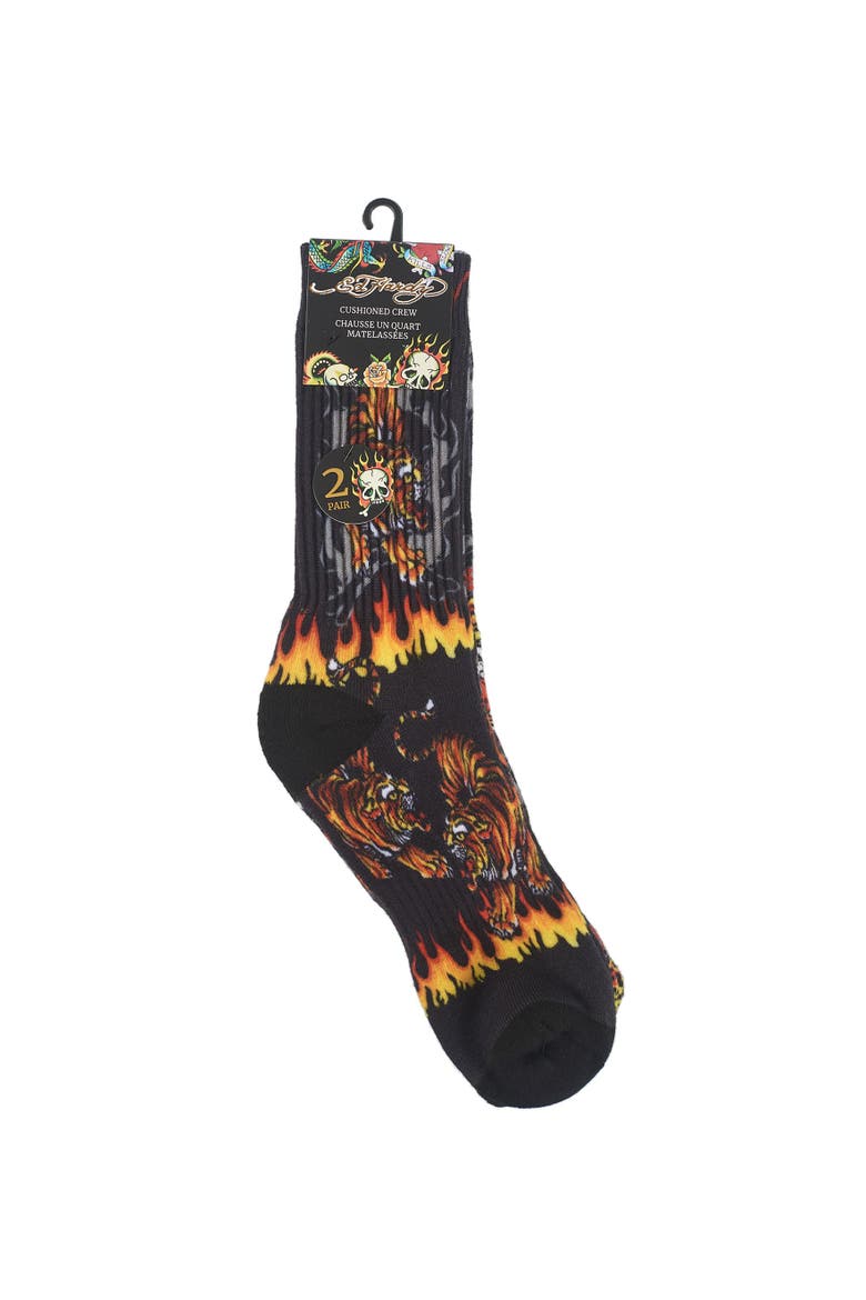 Tiger 360 Print Full Cushion Crew Sock 2-Pack, Alternate, color, Black