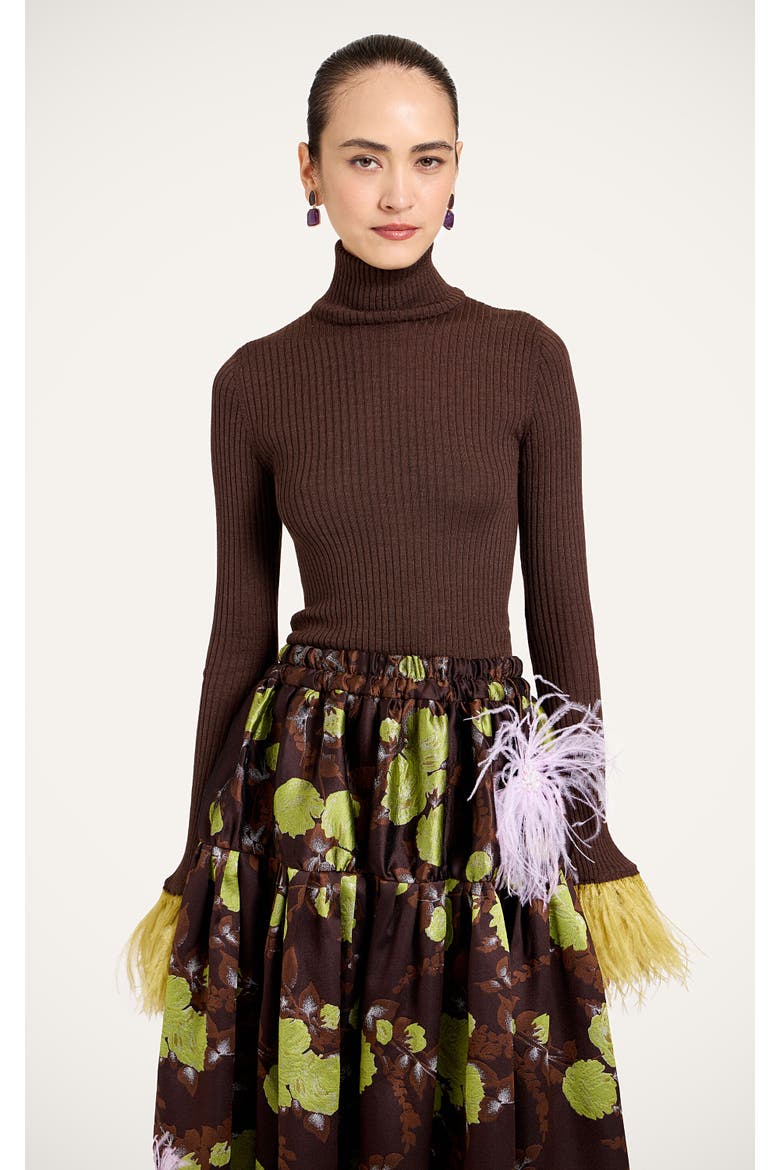 High Kick Top With Feathers, Main, color, Solid Cocoa Cocoa