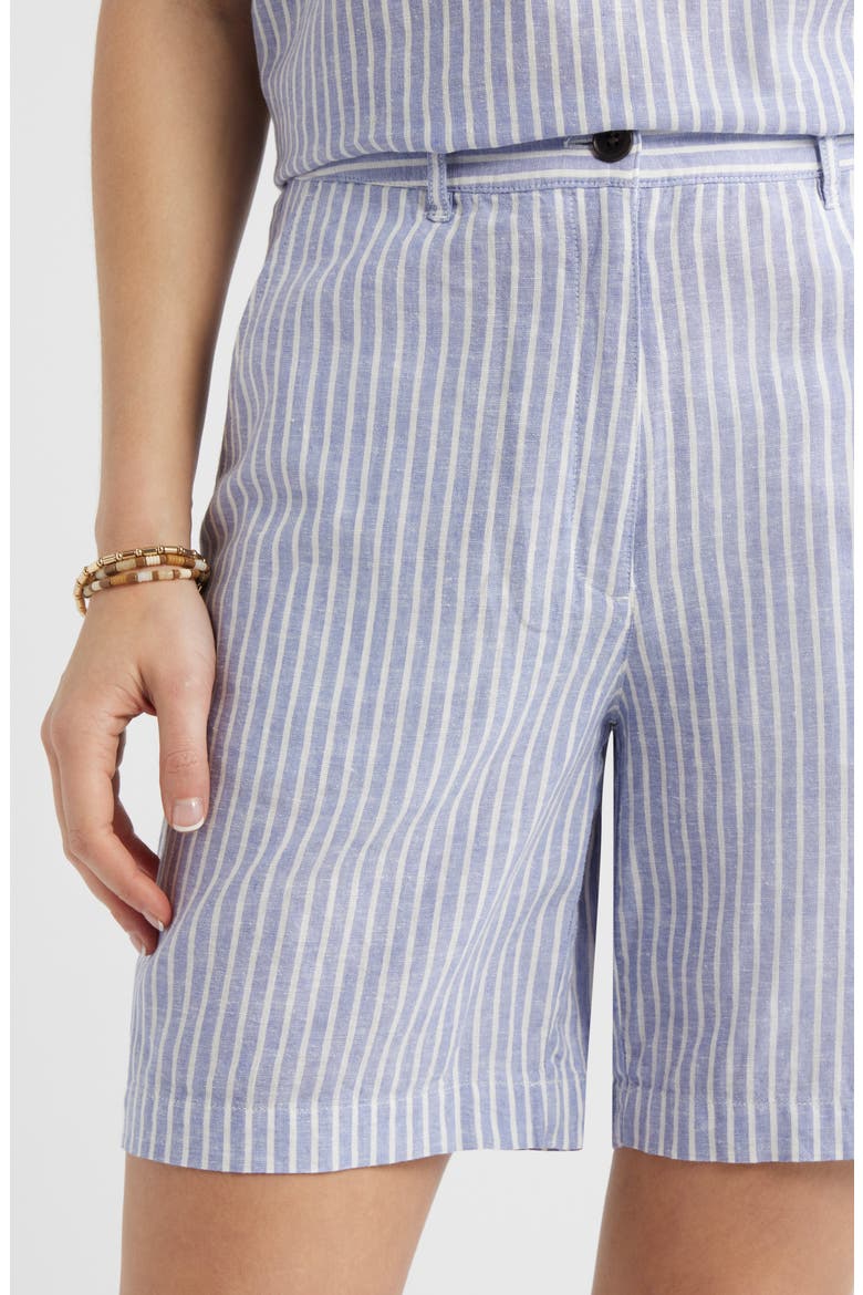 Relaxed Linen Blend Bermuda Shorts, Alternate, color, BLUE- IVORY PENNY STRIPE