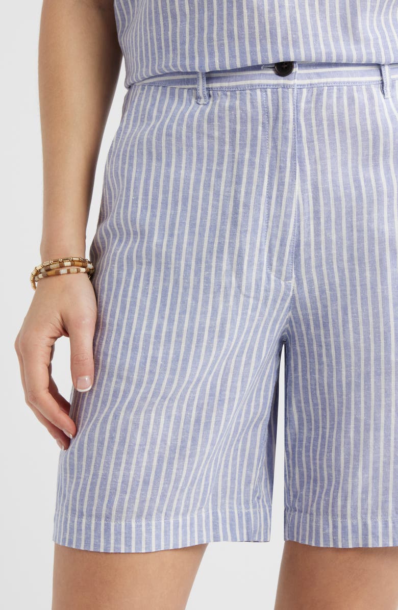 Caslon<sup>®</sup> Relaxed Linen Blend Bermuda Shorts, Alternate, color, Blue- Ivory Penny Stripe