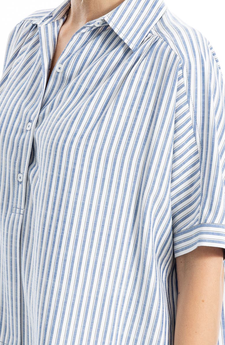 MAX STUDIO Stripe Elbow Sleeve Button-Up Shirt, Alternate, color, Light Denim/ White