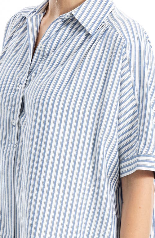 Max Studio Stripe Elbow Sleeve Button-up Shirt In Blue