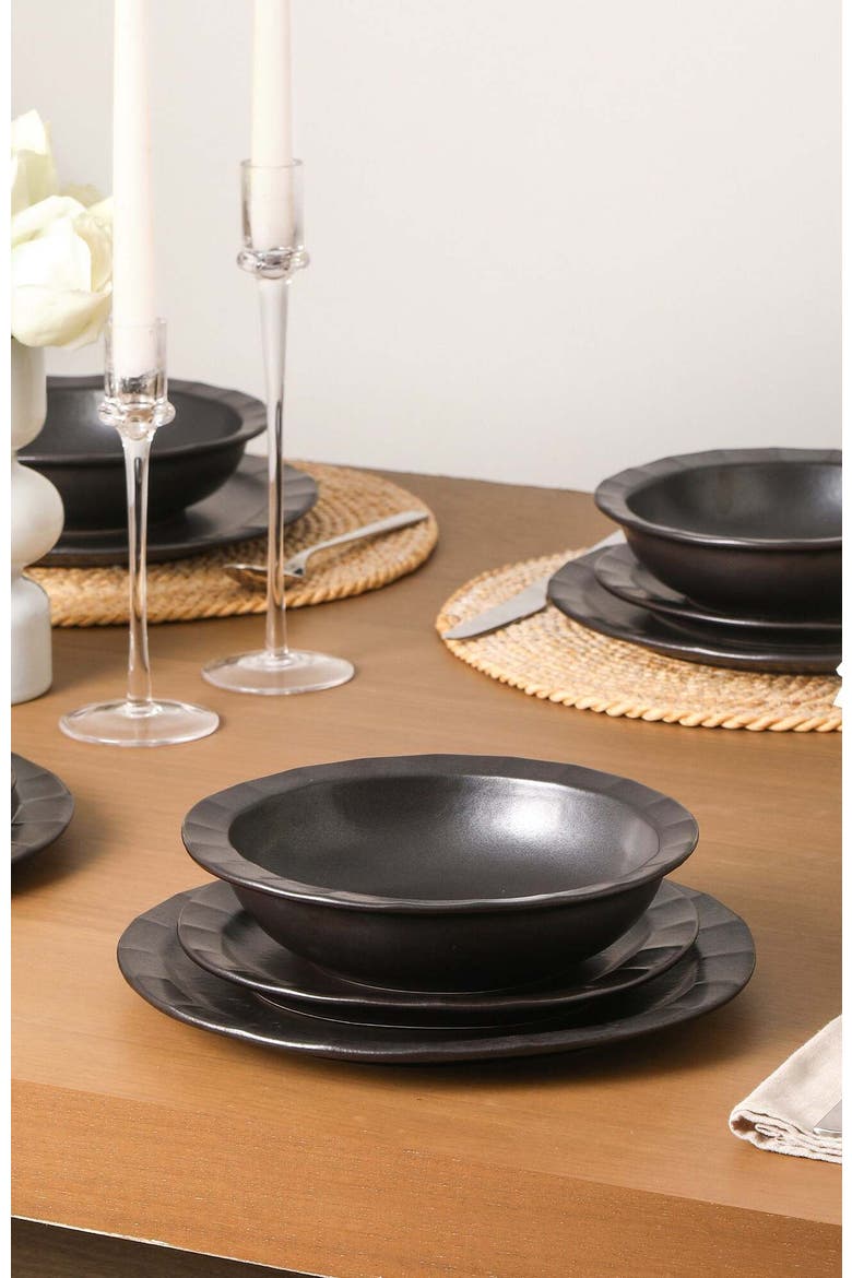 Oasis Stoneware 24-Piece Dinnerware Set, Alternate, color, Black