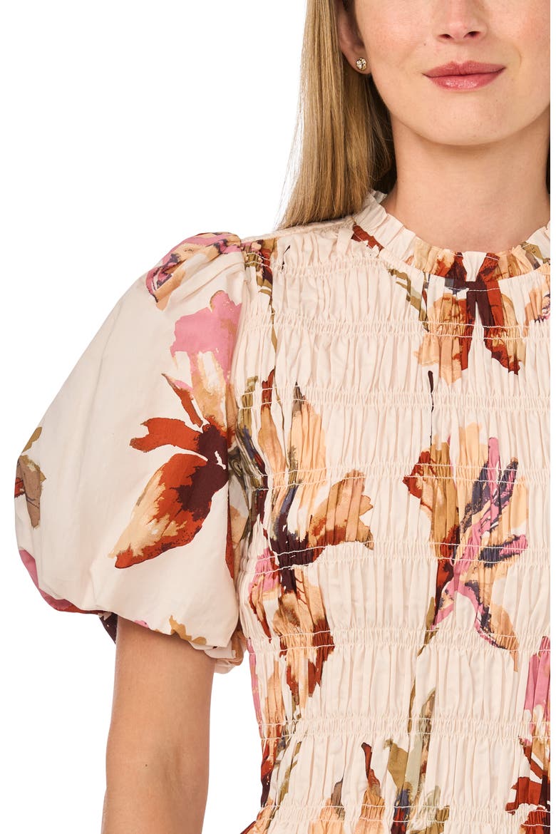 Smocked Puff Sleeve Cotton Top, Alternate, color, SHEER PINK