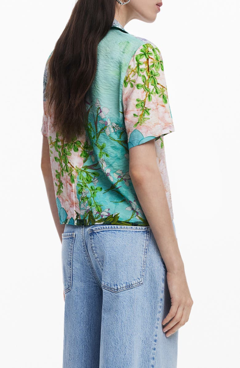 Desigual Printed Button-Up Shirt, Main, color, Water Green