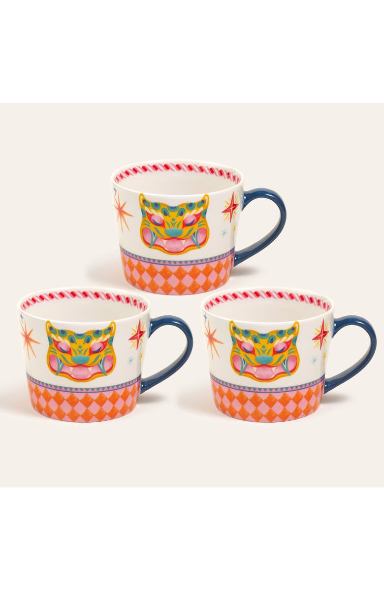 Zsa Zsa Zsu Luohu Porcelain Tiger Mug 12 Oz. Set Of 3, Main, color, Blue