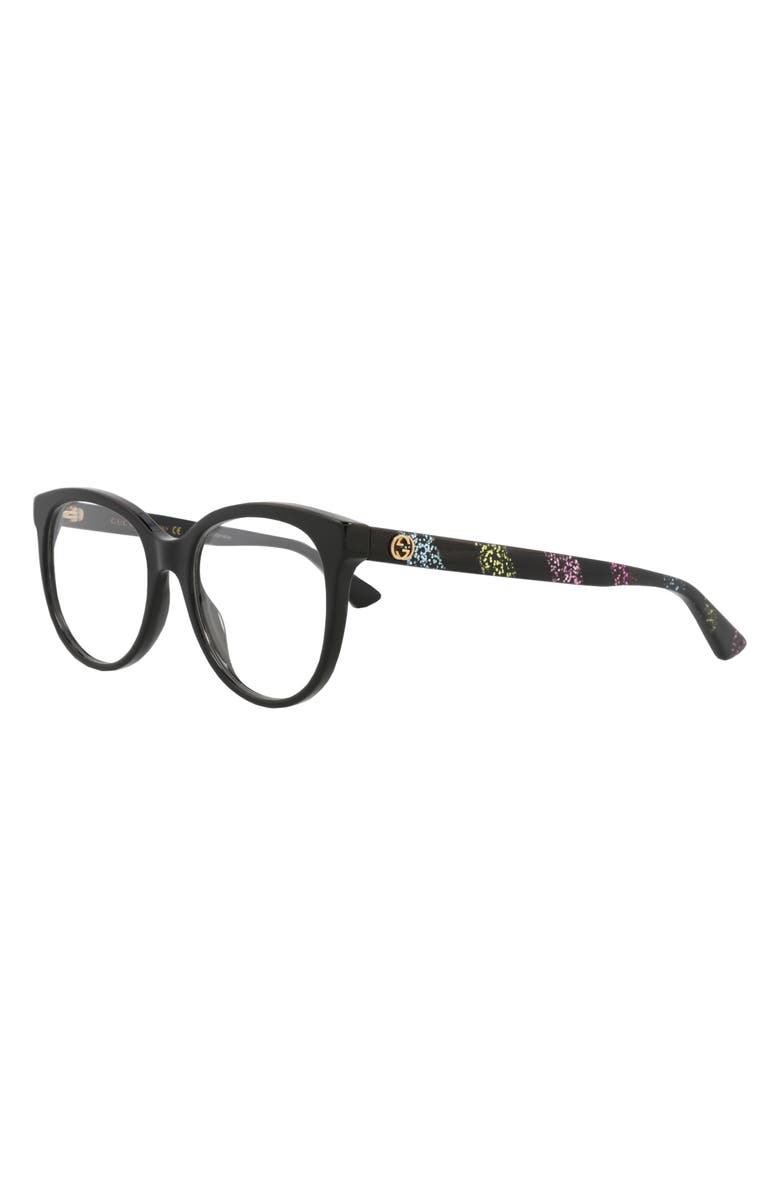 Gucci 53mm Round Optical Glasses, Alternate, color, Black Multicolor Transparent