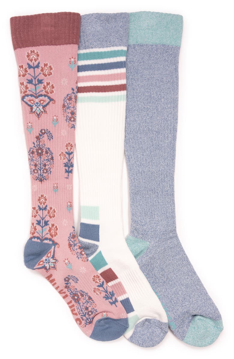 MUK LUKS Assorted 3-Pack Cotton Blend Knee High Compression Socks, Main, color, Blush/ Blue