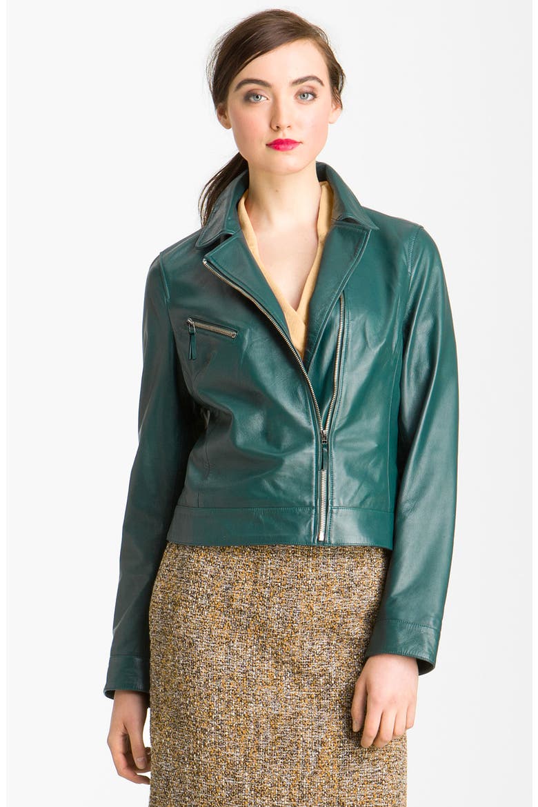 Leather Moto Jacket, Main, color, TEAL