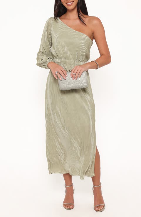 Pontee Plissé One-Shoulder Midi Dress