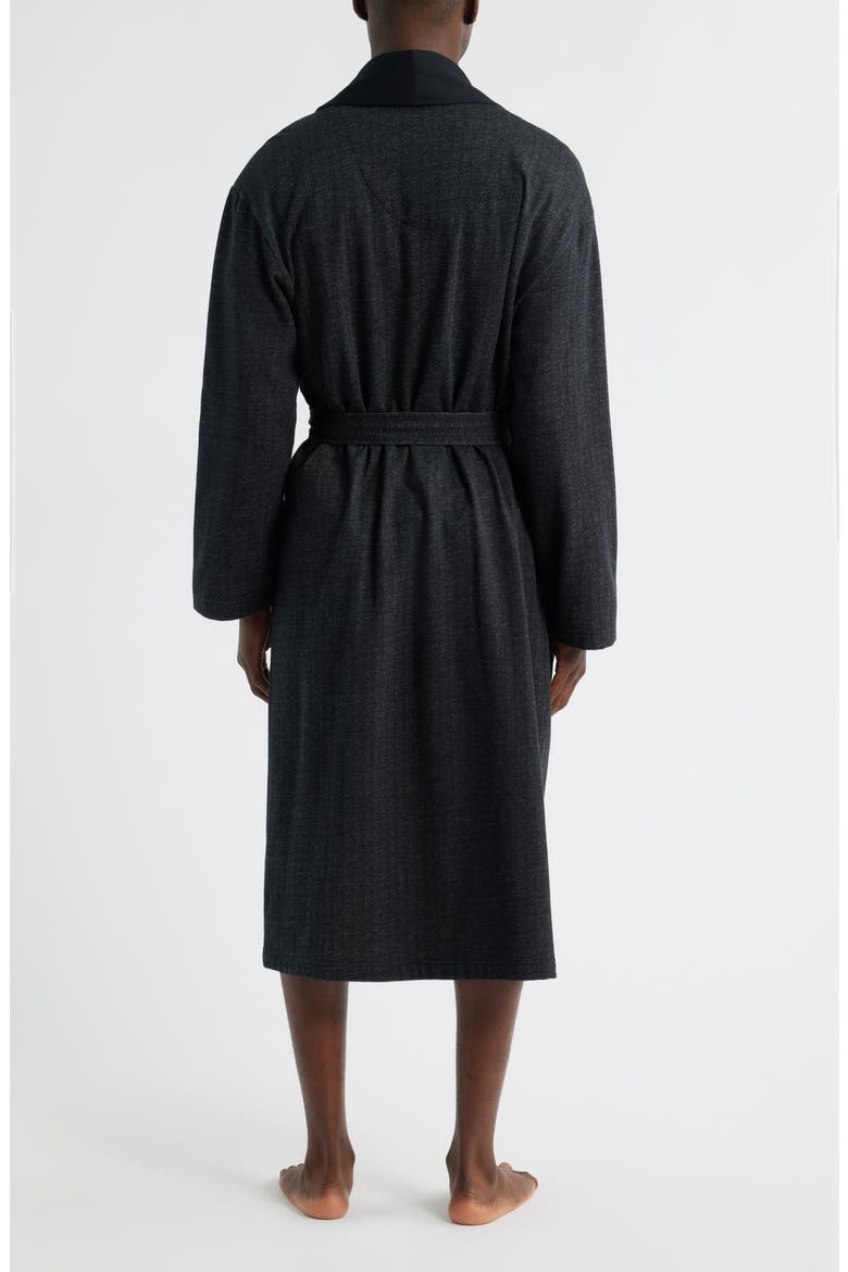 Shawl Collar Cotton Blend Herringbone Robe, Alternate, color, BLACK CHEVRON