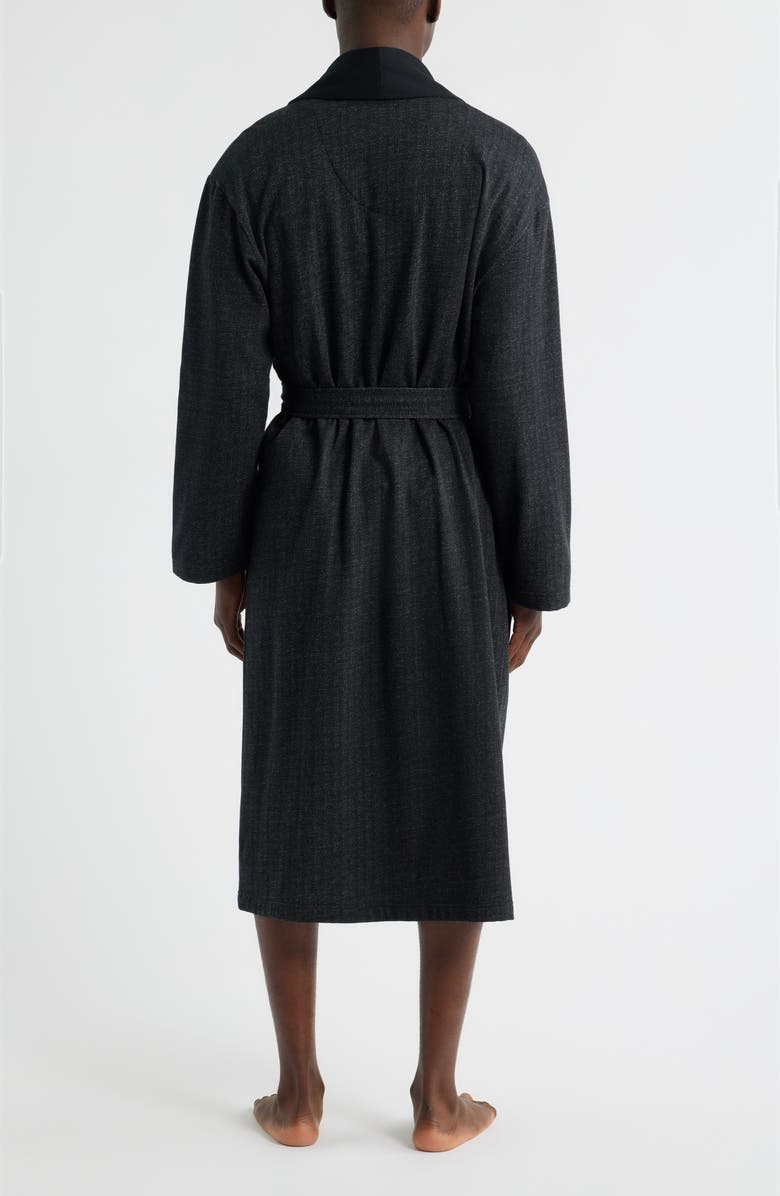 Majestic International Shawl Collar Cotton Blend Herringbone Robe, Alternate, color, Black Chevron
