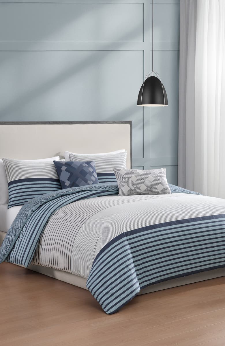 Bebejan Blue Geo Lines 5-Piece Reversible Comforter Set, Alternate, color, Blue