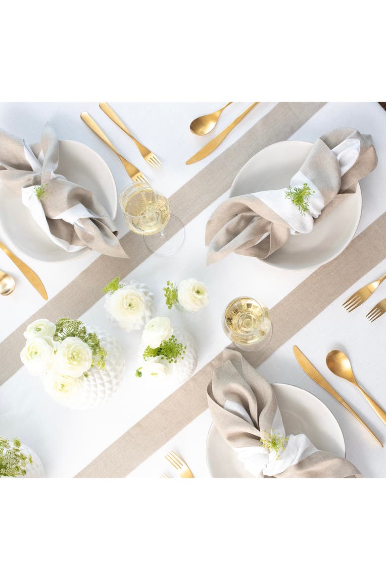 Linen Table Runner - Contempo, Alternate, color, Natural and White