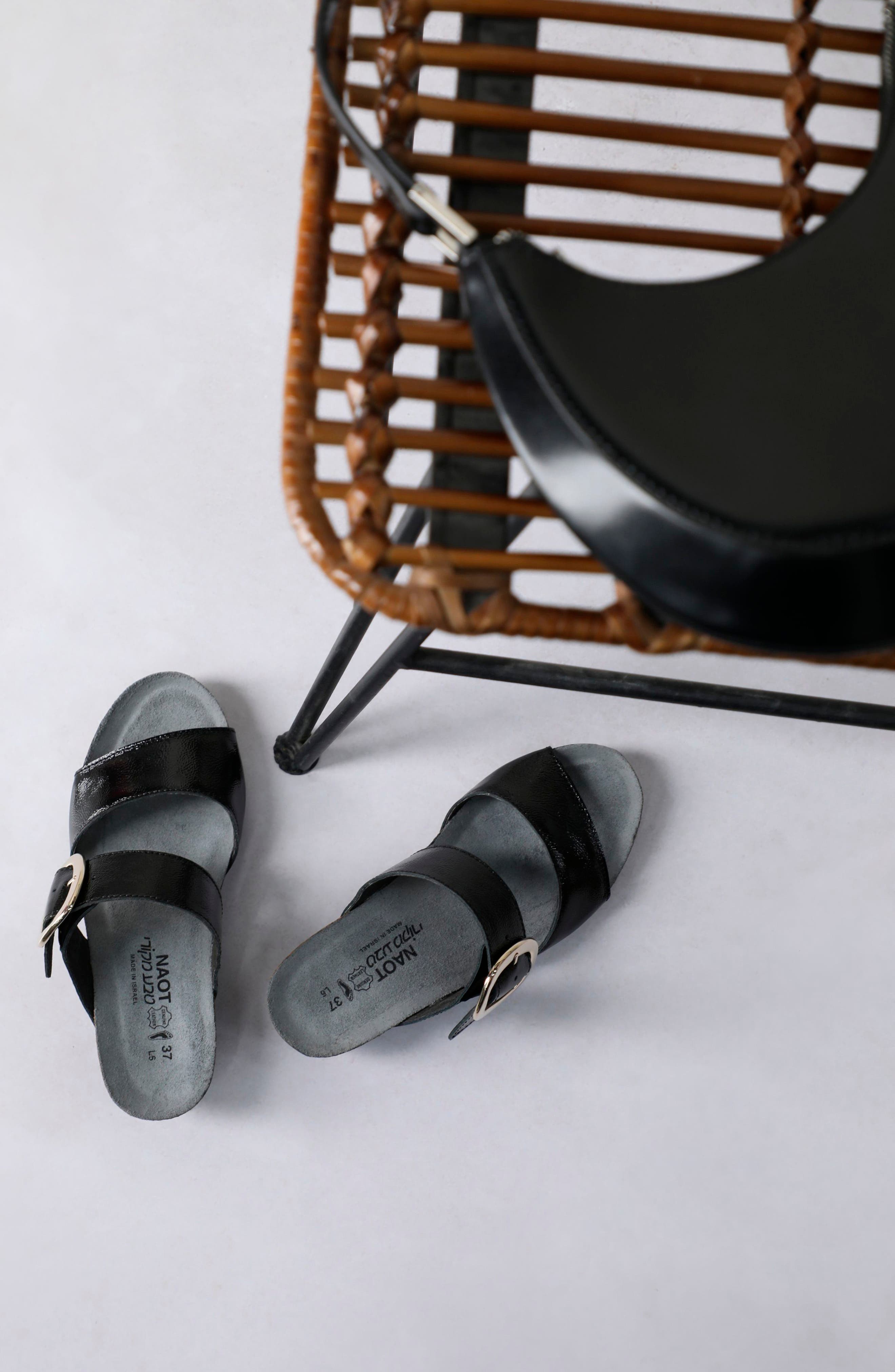 Naot Magic Wedge Sandal, Alternate, color, Black Crinkle Patent Leather