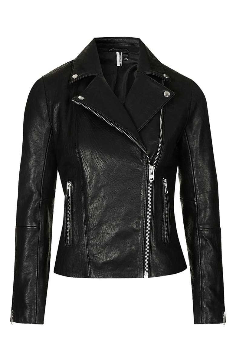Topshop Leather Biker Jacket, Alternate, color, 