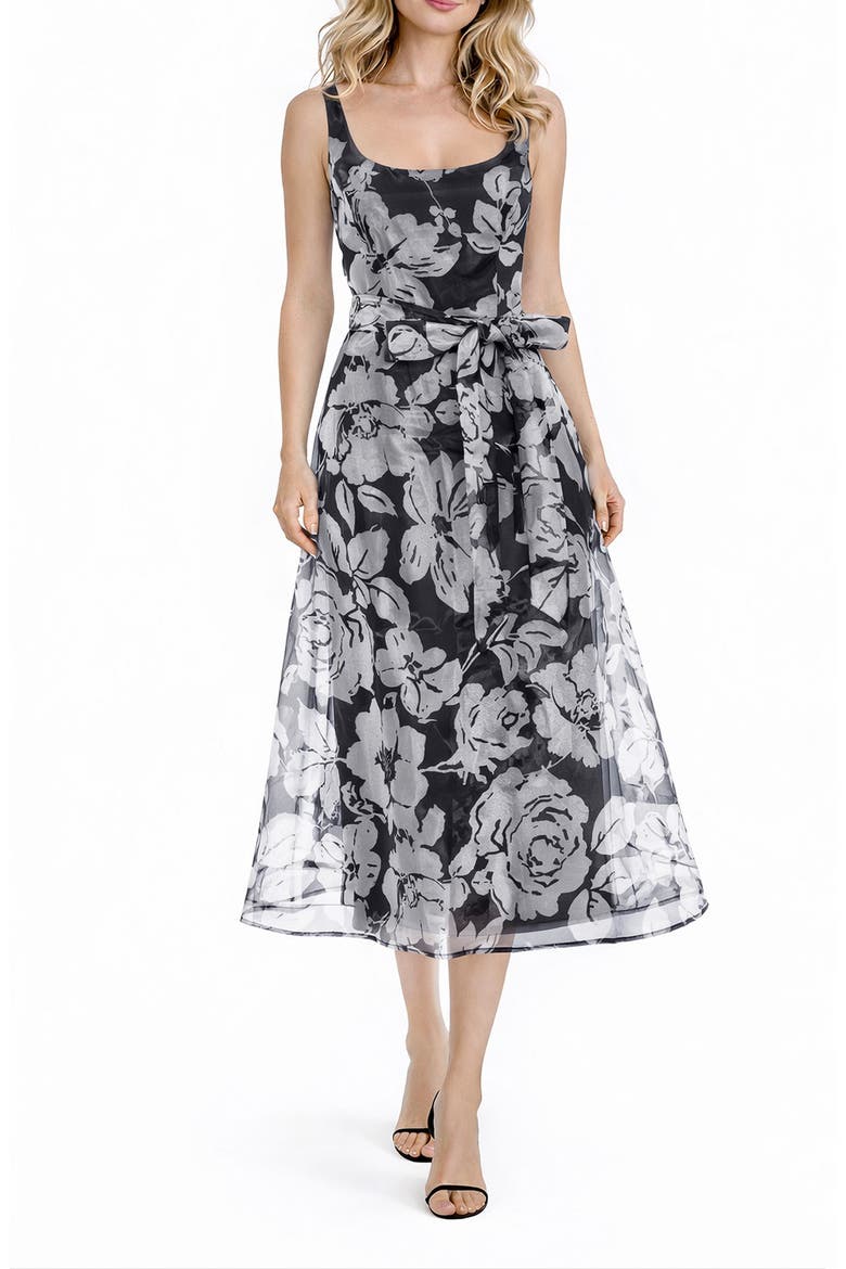 Floral Organza Cocktail Dress, Main, color, BLACK/ WHITE